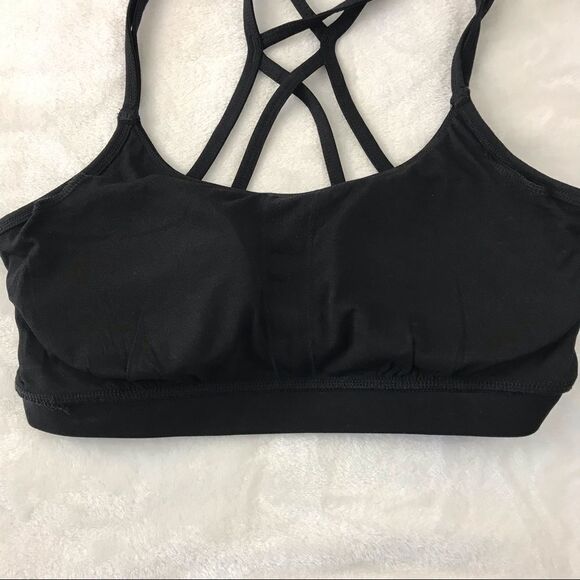 Reebok Women's L Strappy Criss Cross Sports Bra Solid Black Basic Gym Workout - Picture 5 of 6